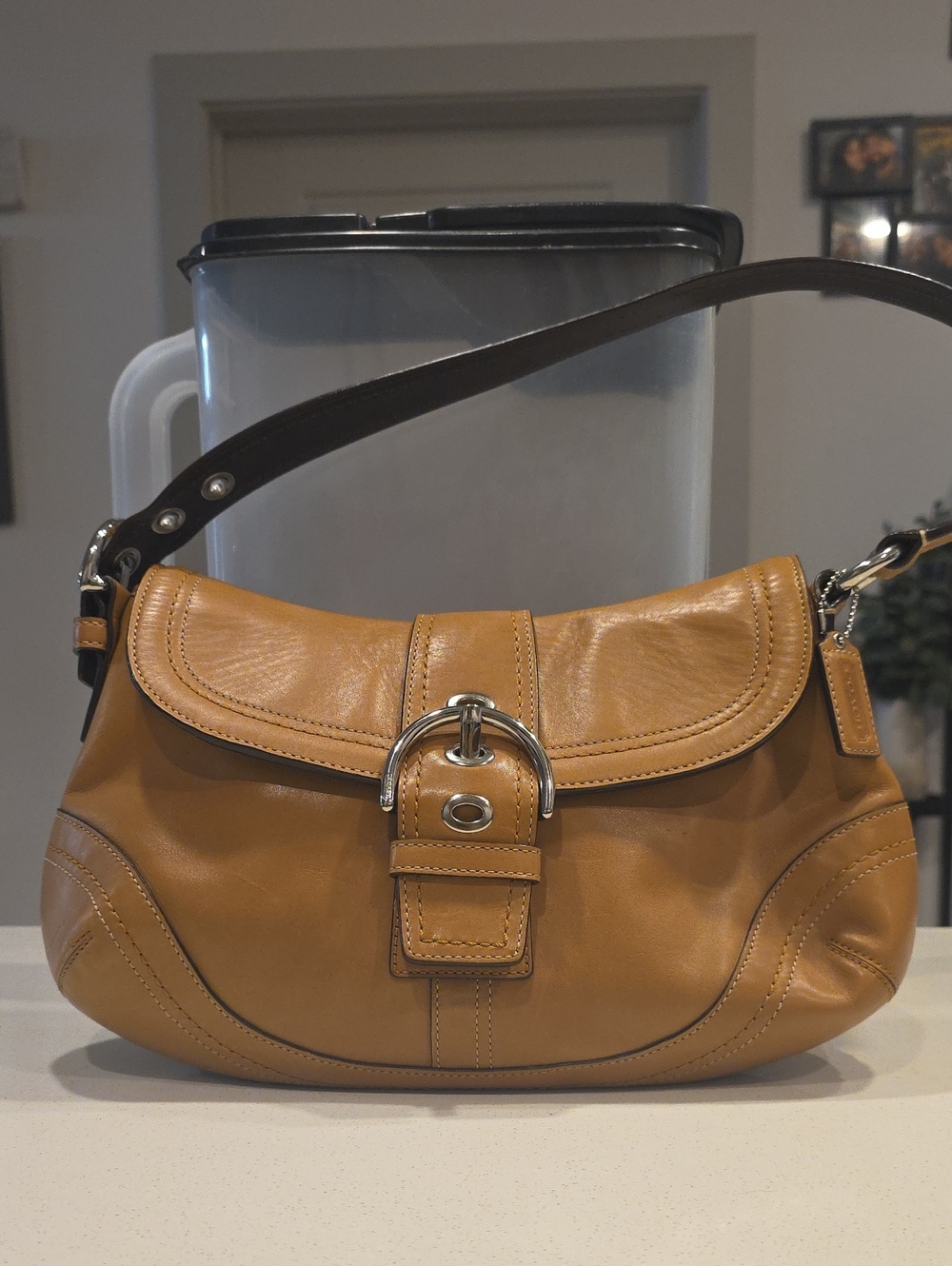 Coach Soho Leather Shoulder Bag with Silver Hardware Rare Camel Tanq